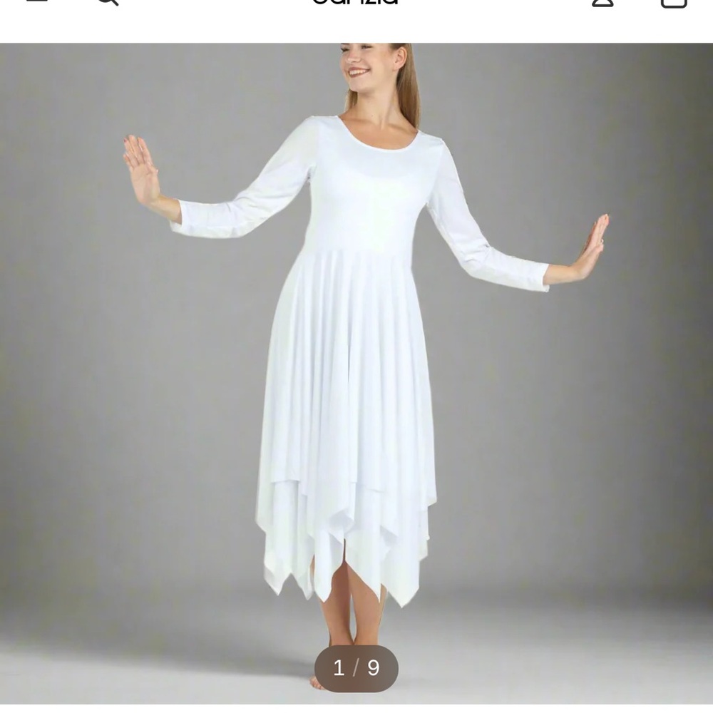 Asymmetrical Handkerchief Hem Worship Dress in White